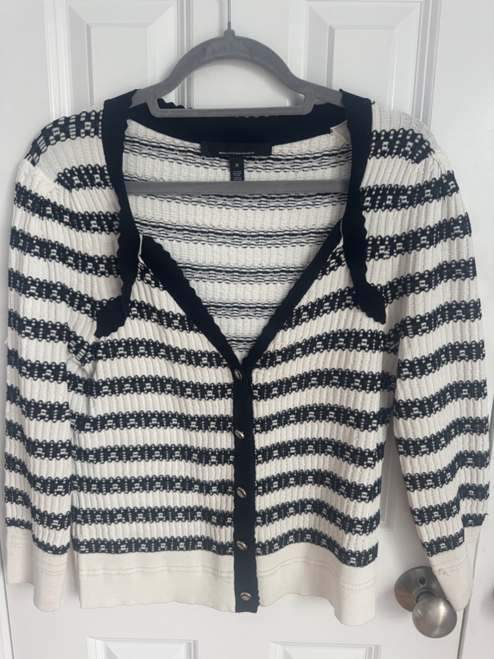 White House Black Market Black & White Striped Button Cardigan
